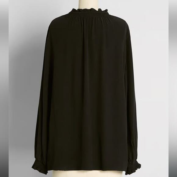 New ModCloth Boho Romance Tie Neck Blouse Top Whimsigoth Black Long Sleeves L - Picture 2 of 11